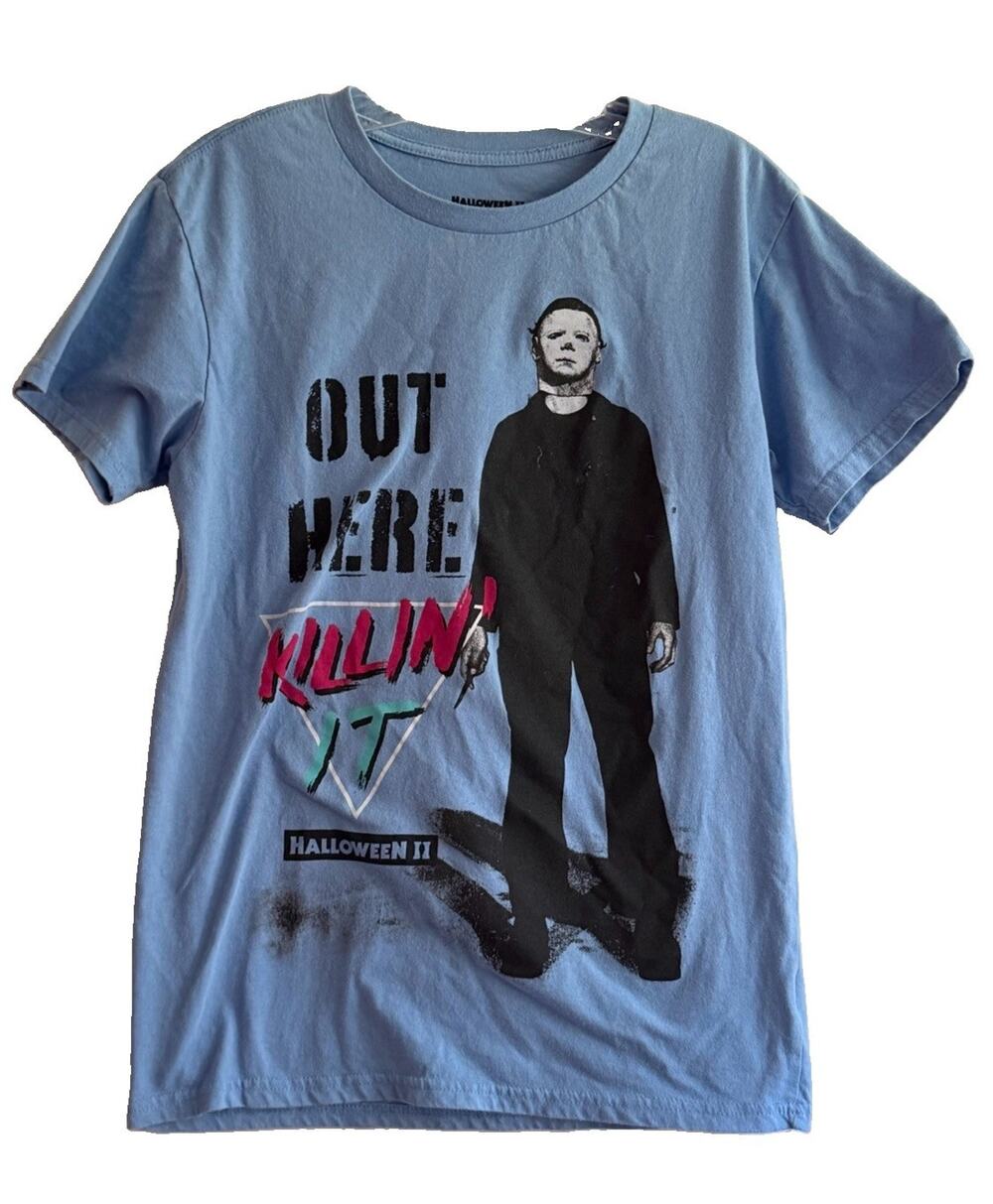 Halloween II Michael Myers Out Here Killin’ It Graphic T-Shirt Blue Medium